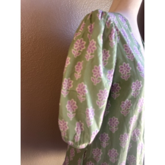 Rhode Resort Mini Dress Tent Shift Cotton Saira‎ Purple Green Floral XS Small - Picture 4 of 9